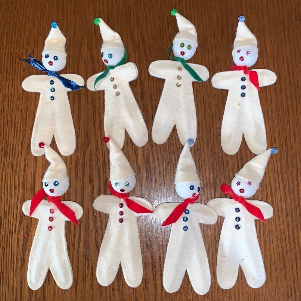 8‎ handmade homemade white felt clown Christmas ornaments
